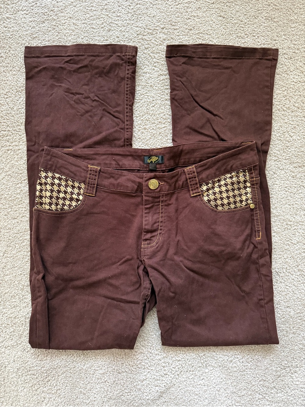 South Pole Brown Boot Cut Jeans with Houndstooth Pocket Detail
